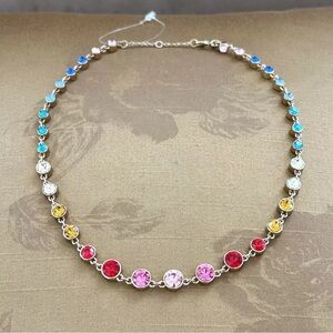 J. Crew Multicolored Crystal Gold Toned Statement Adjustable Necklace